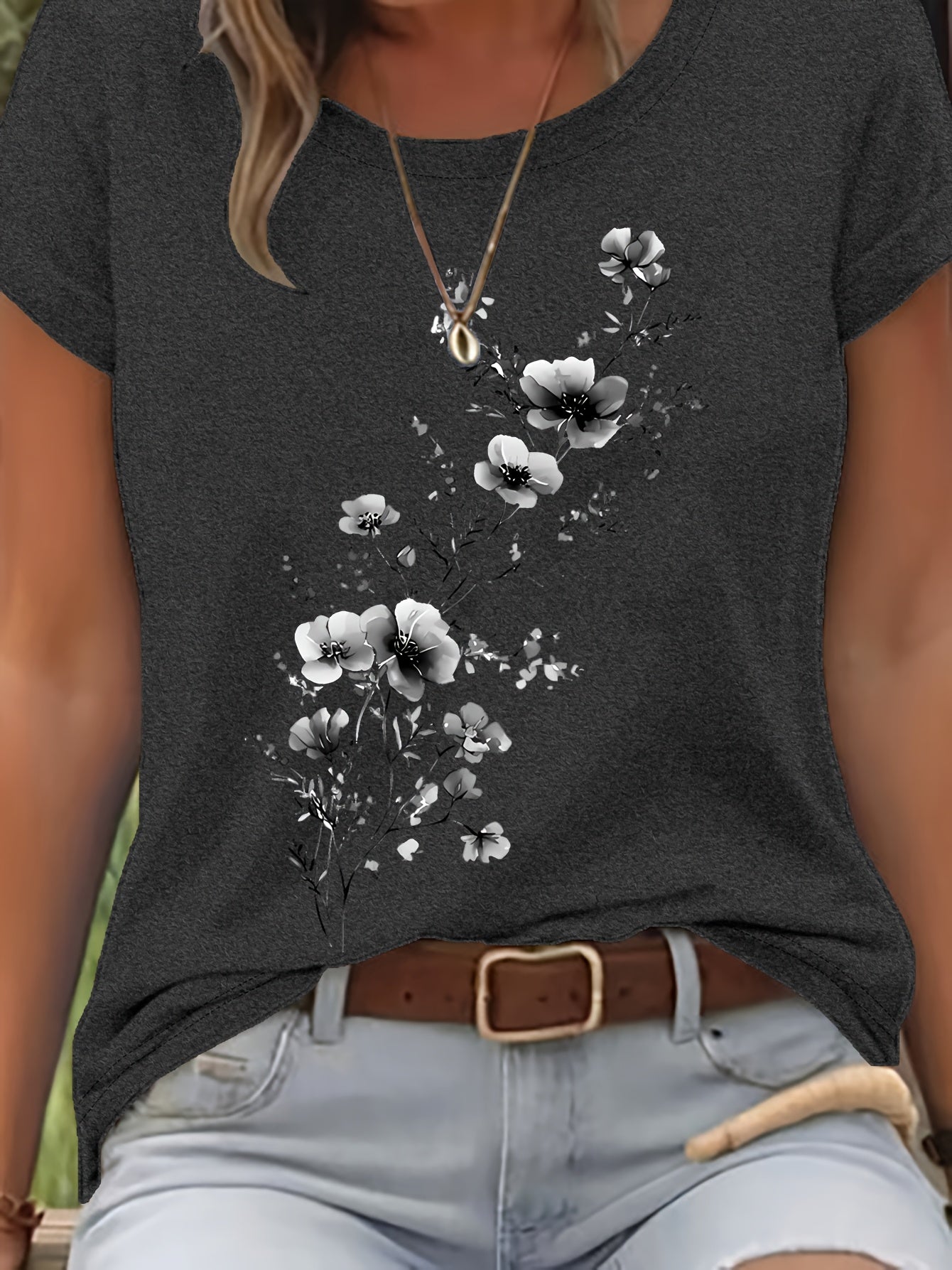 Vionyxen | Dames-T-shirt met bloemenprint in aquarelstijl – Casual zomertop