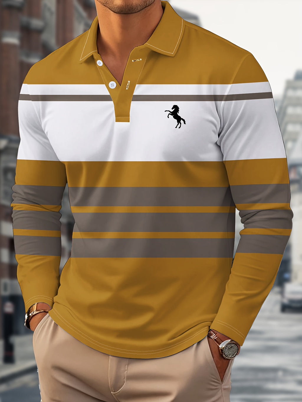 Radovan | Langärmeliges, gestreiftes Poloshirt – Atmungsaktives Button-Down-Hemd für Business und Freizeit