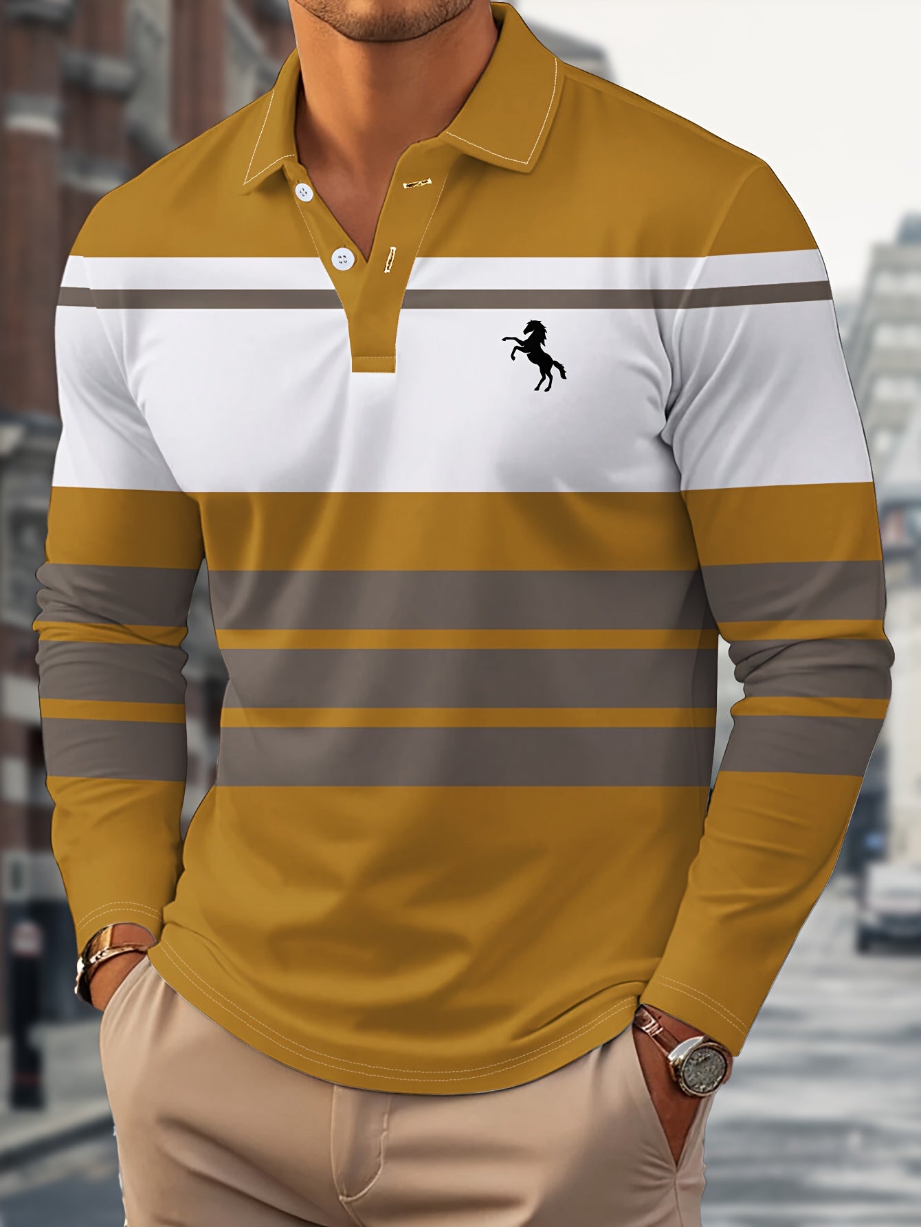Radovan | Langärmeliges, gestreiftes Poloshirt – Atmungsaktives Button-Down-Hemd für Business und Freizeit
