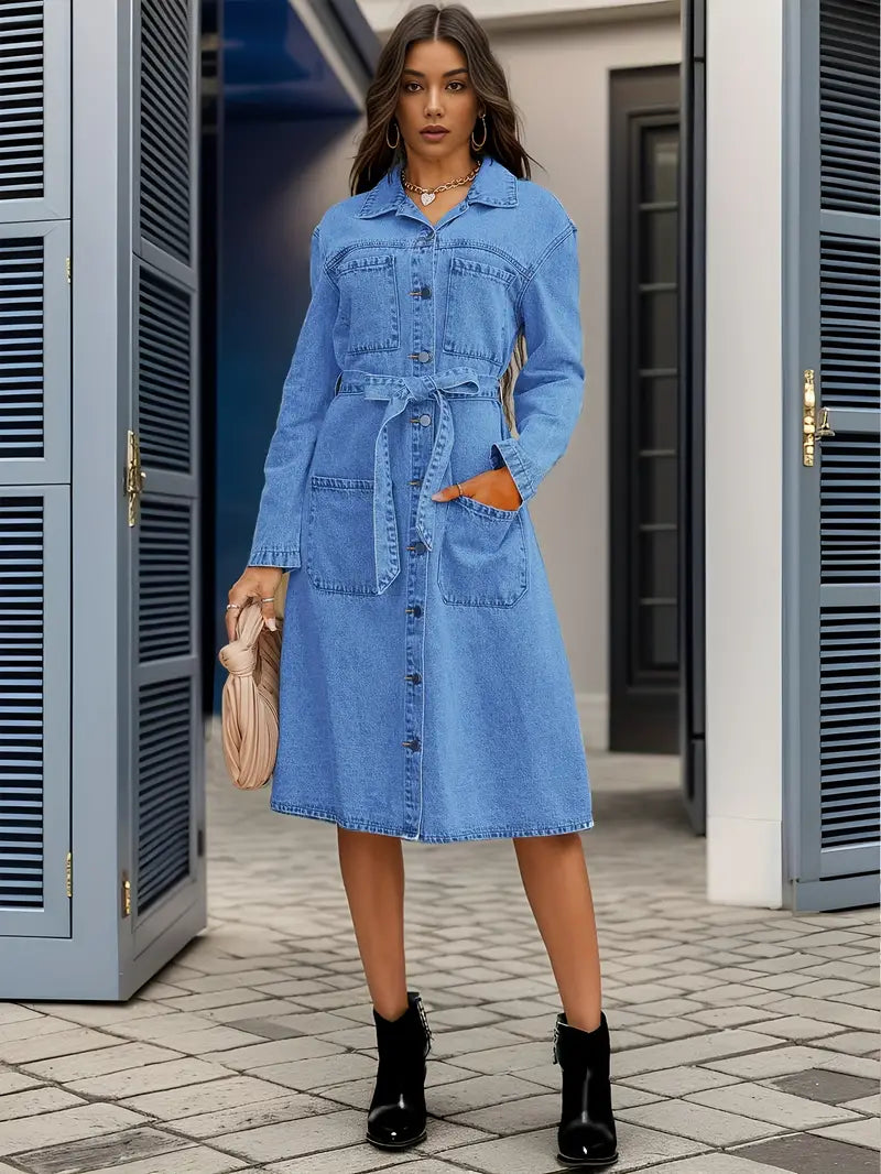 Langlebiger, blauer Denimstoff mit angenähten Taschen