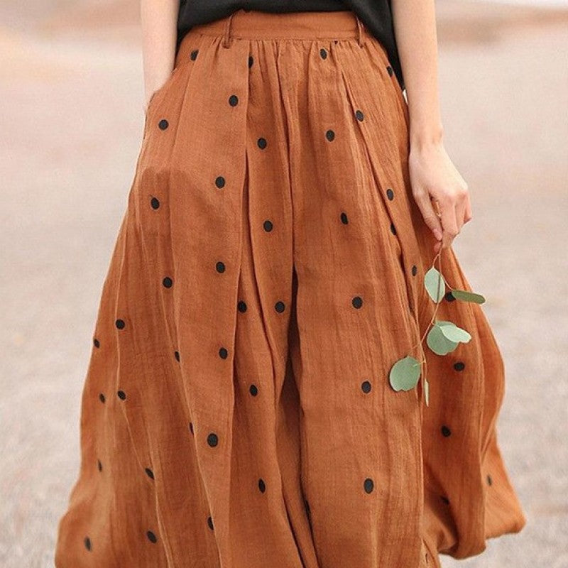 Vionarae | Zwierige midi-rok met polkadots voor dames met zakken – hoge taille