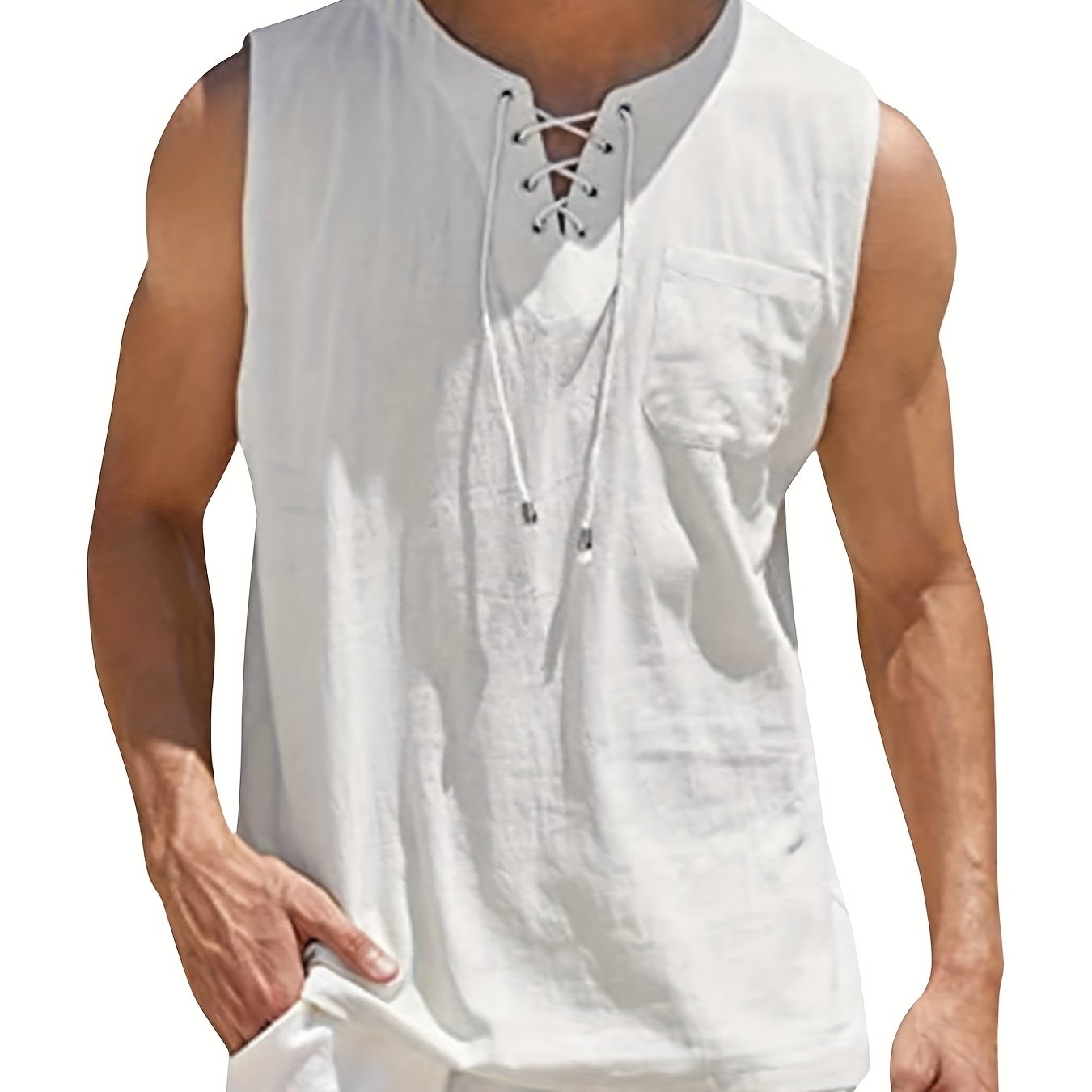 Morten | Ärmelloses Herren-Tanktop aus Baumwoll-Leinen-Mischgewebe mit V-Ausschnitt – Leichtes Sommer-T-Shirt