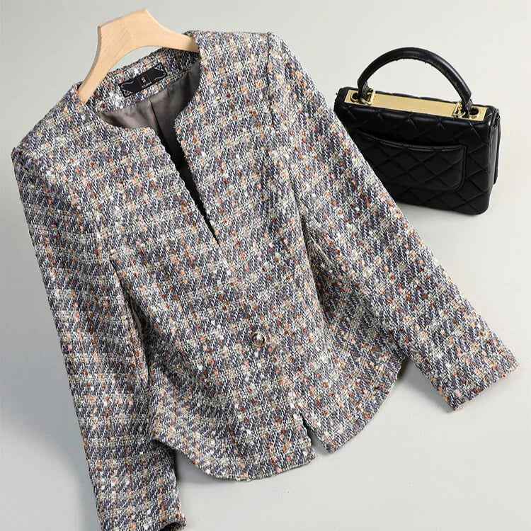 Sireya | Tweedblazer voor dames – parelmoer, één knoop