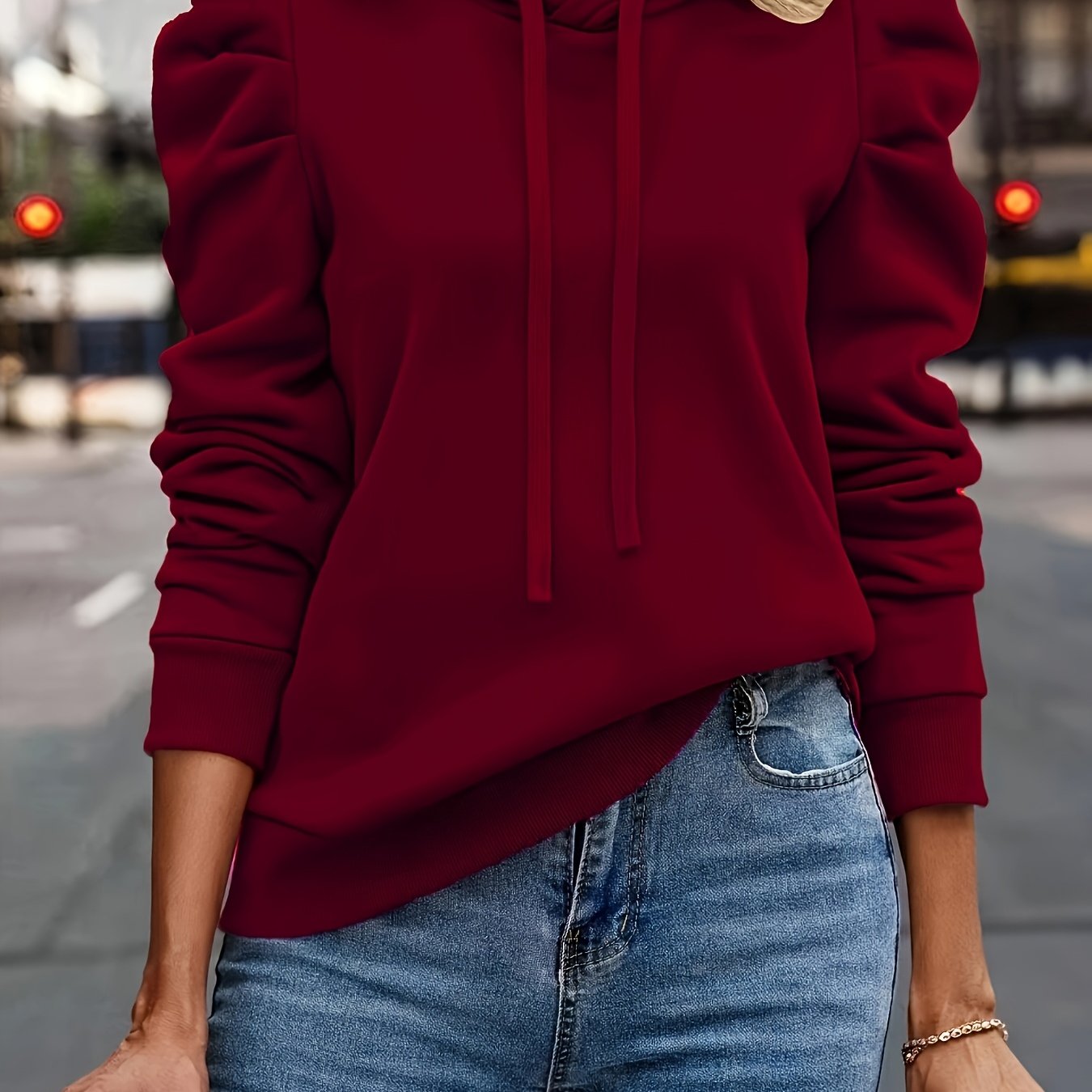 Liliora | Schlichter Damen-Hoodie – Lässiges Sweatshirt mit langen Puffärmeln und Kordelzug