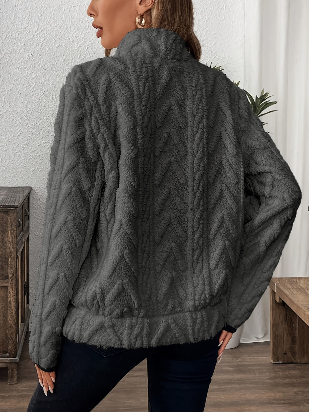 Evodia | Damen-Sweatshirt aus flauschigem Stoff, Pullover mit halbem Reißverschluss, lässiges und bequemes Langarmshirt