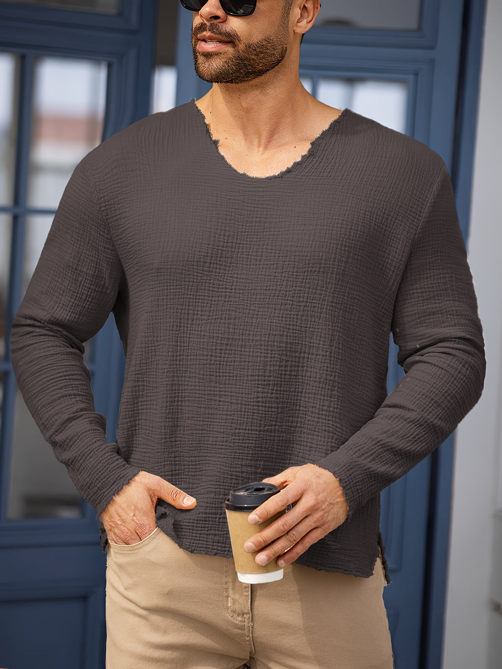 Silo | Heren-T-shirt met korte mouwen en V-hals – Casual zomers strandtop met verweerde look