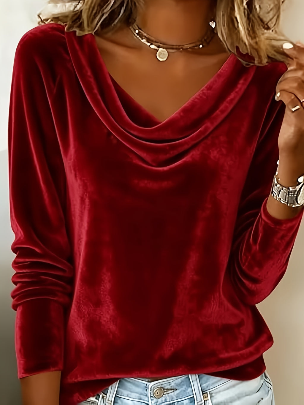 Thyvanna | Vrouwen fluwelen T-shirt met lange mouwen – Warme, dikke top voor herfst en winter