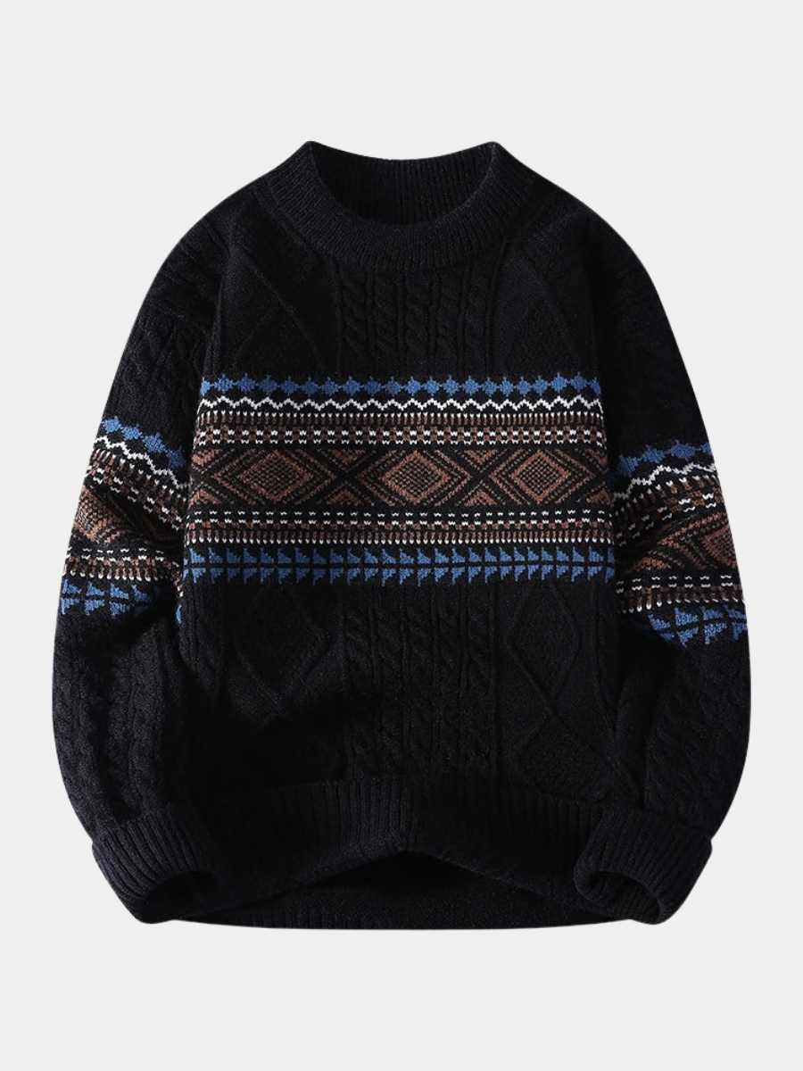 Harkin | Heren trui in tribale stijl – Dikke pullover met jacquard kabelpatroon, casual streetwear