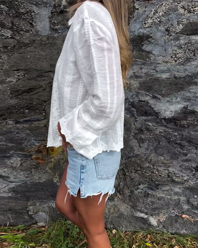 Physera | Holle geborduurde poloblouse – Casual katoenen top voor dames