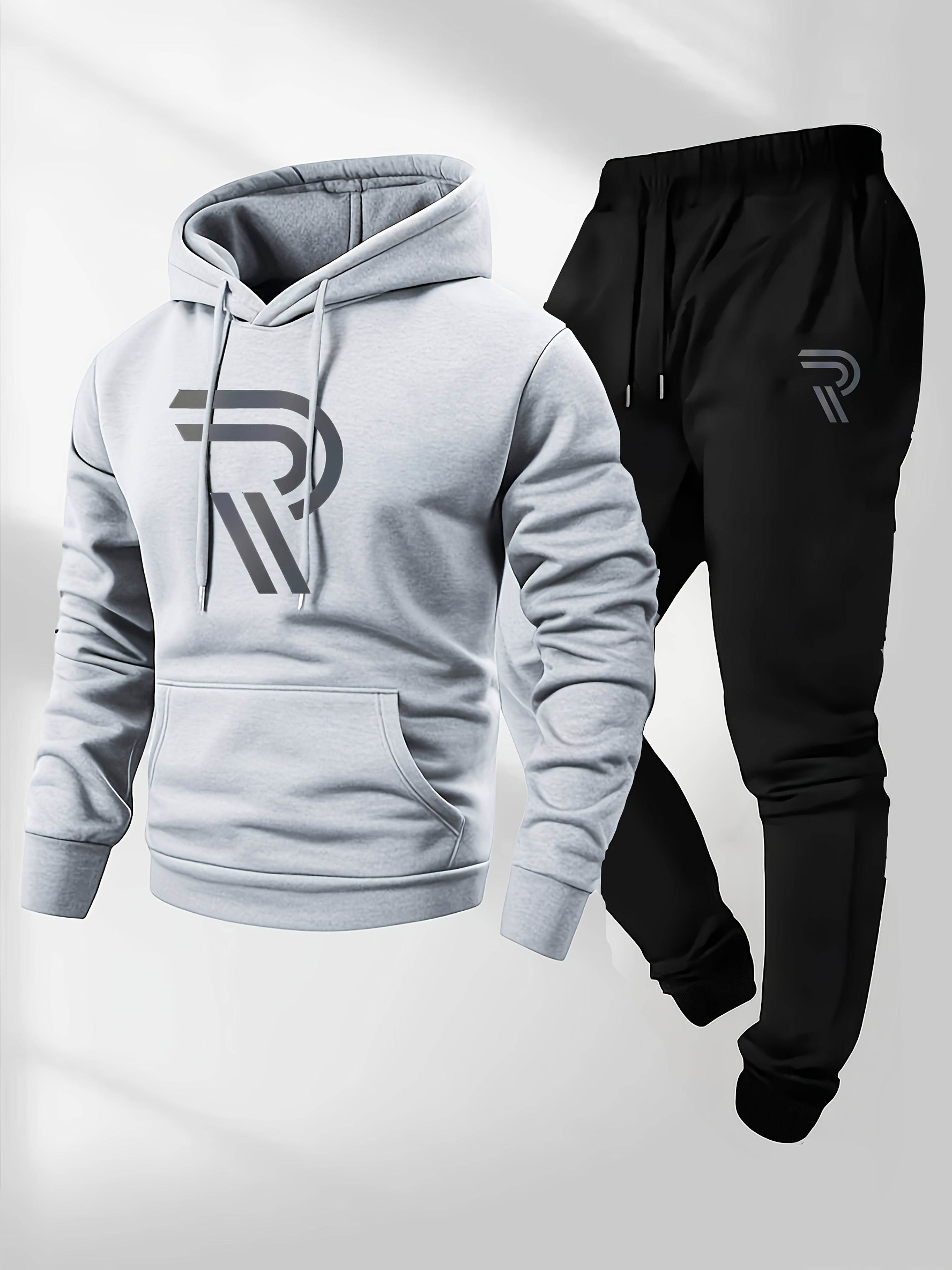 Knudsen | Ensemble de survêtement homme : sweat à capuche et pantalon – Logo « R », style décontracté, automne/hiver