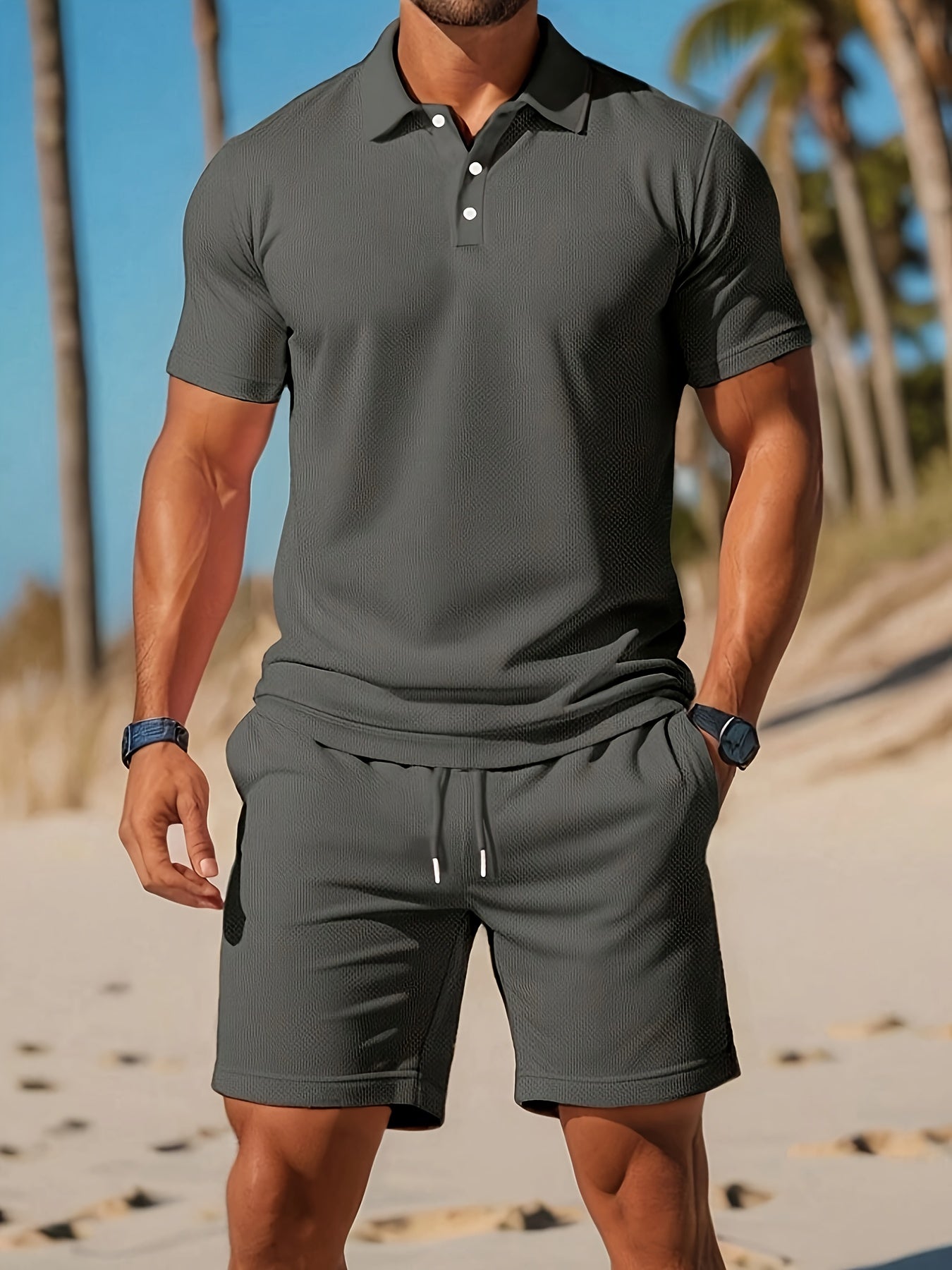 Thorsten | Ensemble polo et short à cordon pour homme, couleur unie - vêtements de sport décontractés