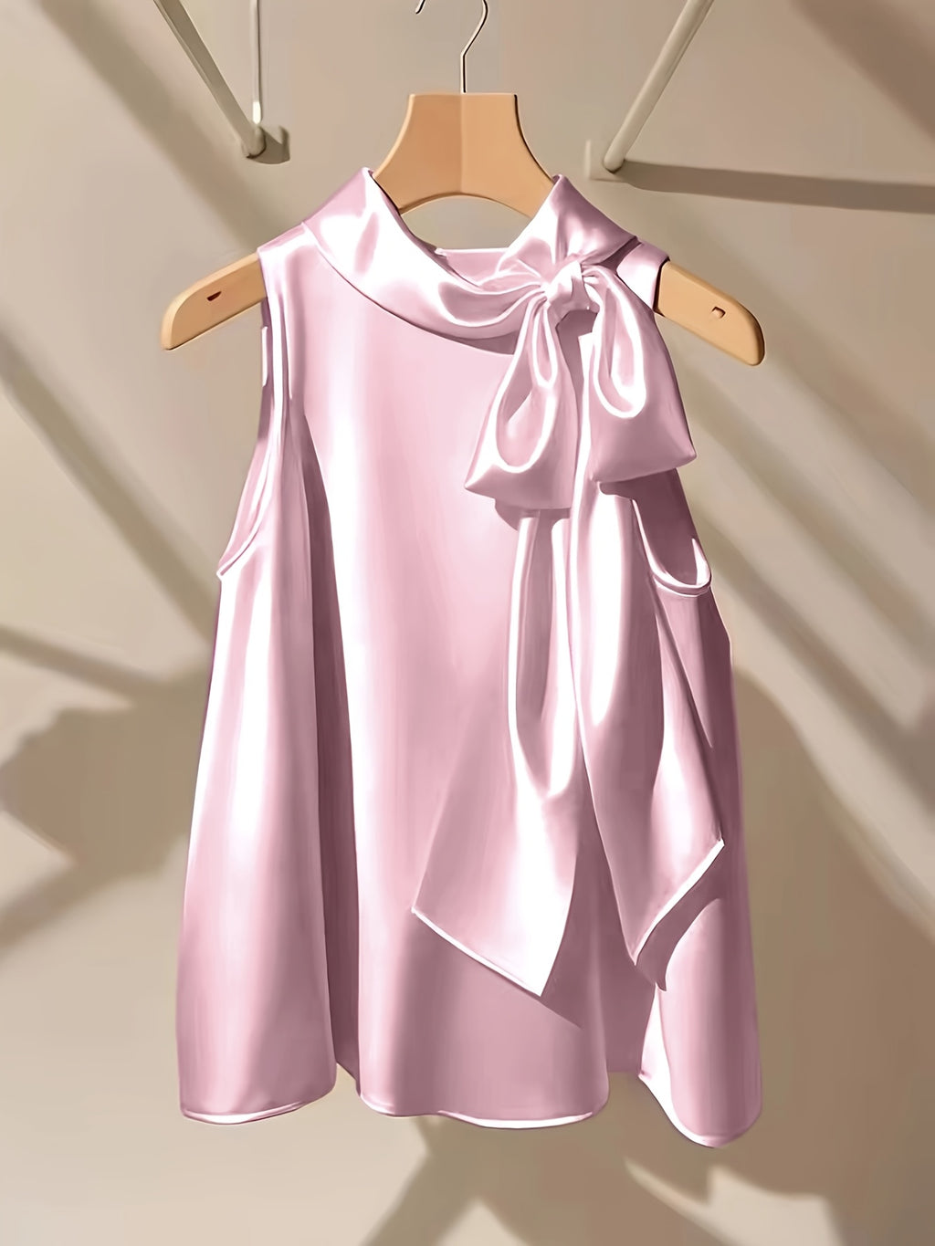 Azae | Mouwloze damesblouse met strik, elegant, effen, ronde hals