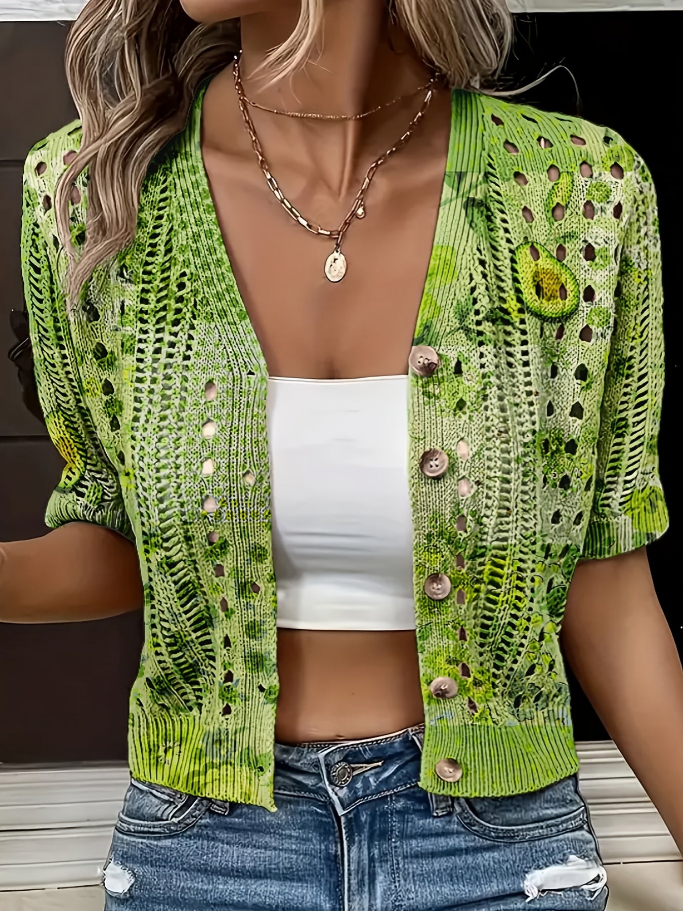 Cyravelle | Bohemian gehaakte korte cardigan – zomerse kortmouwen vest als lichte outerwear
