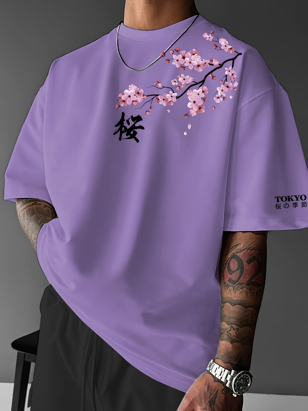 Lucian | Heren T-shirt met Japanse kersenbloesemprint – Streetwear casual T-shirt met korte mouwen