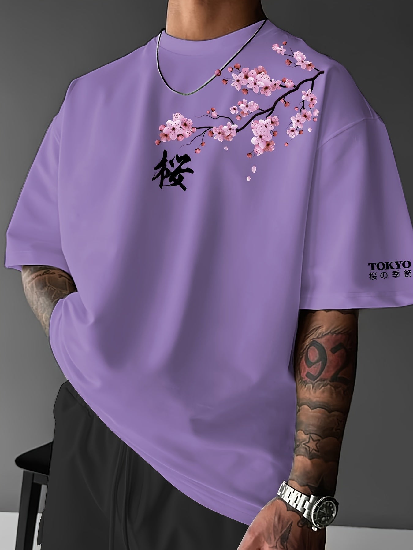 Lucian | Heren T-shirt met Japanse kersenbloesemprint – Streetwear casual T-shirt met korte mouwen