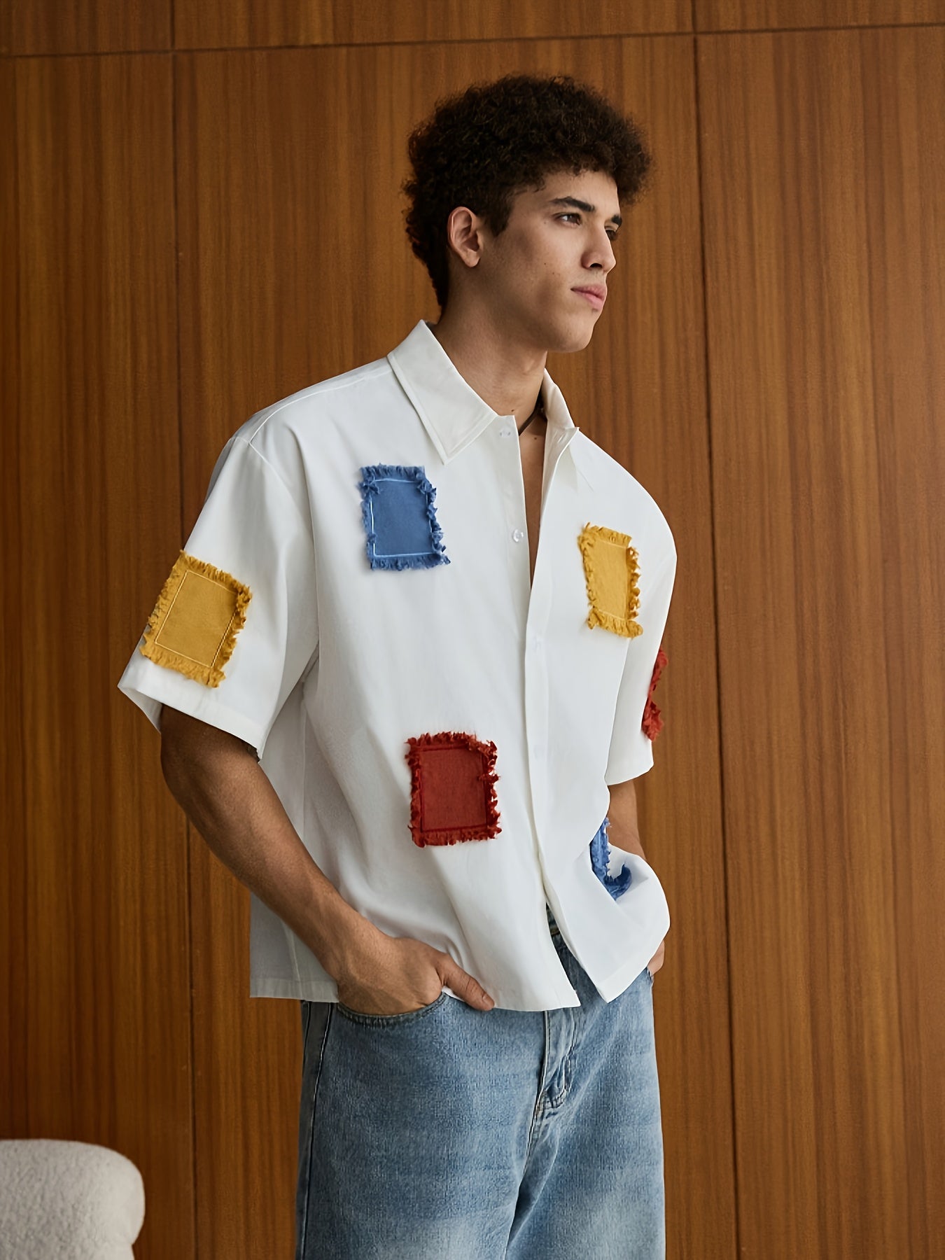 Dren | Zomerhemd voor heren met patchwork – Casual model met korte mouwen en reverskraag