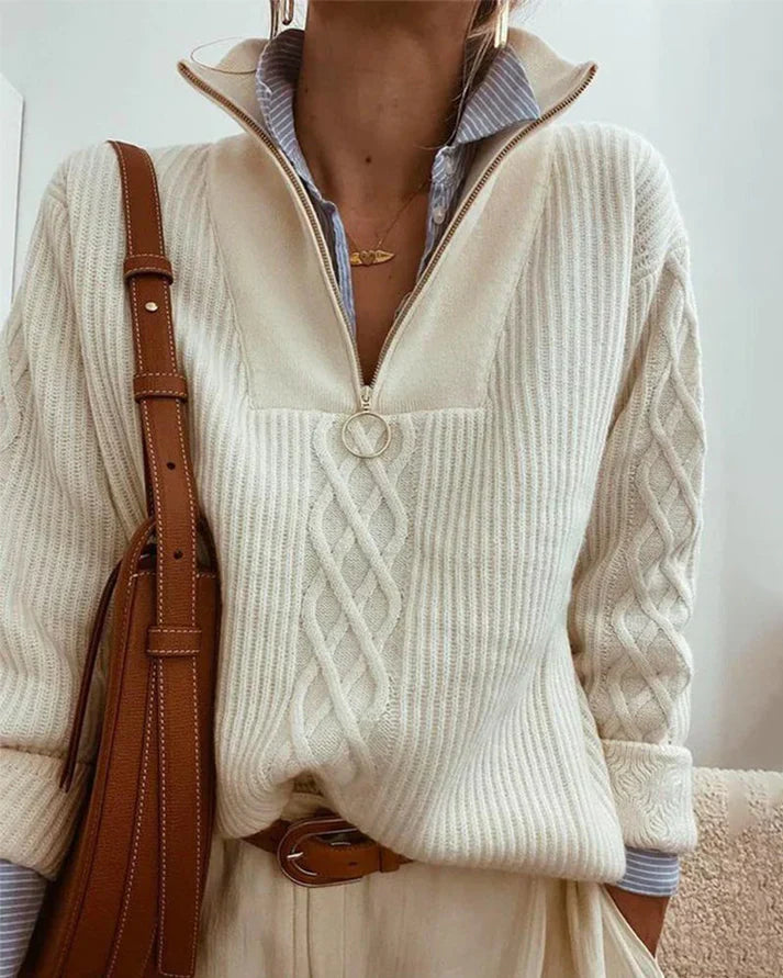 Elsinia | Damen-Pullover mit halbem Reißverschluss – Lässiger Langarmpullover