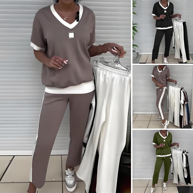 Danikae | Ensemble lounge décontracté à col V – Haut ample et pantalon assorti, tenue loungewear confortable