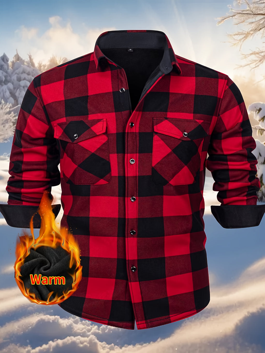 Simeon | Chemise en flanelle thermique épaisse pour homme – motif à carreaux épais d'hiver avec boutons