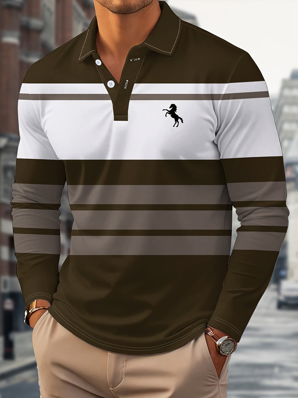 Radovan | Langärmeliges, gestreiftes Poloshirt – Atmungsaktives Button-Down-Hemd für Business und Freizeit