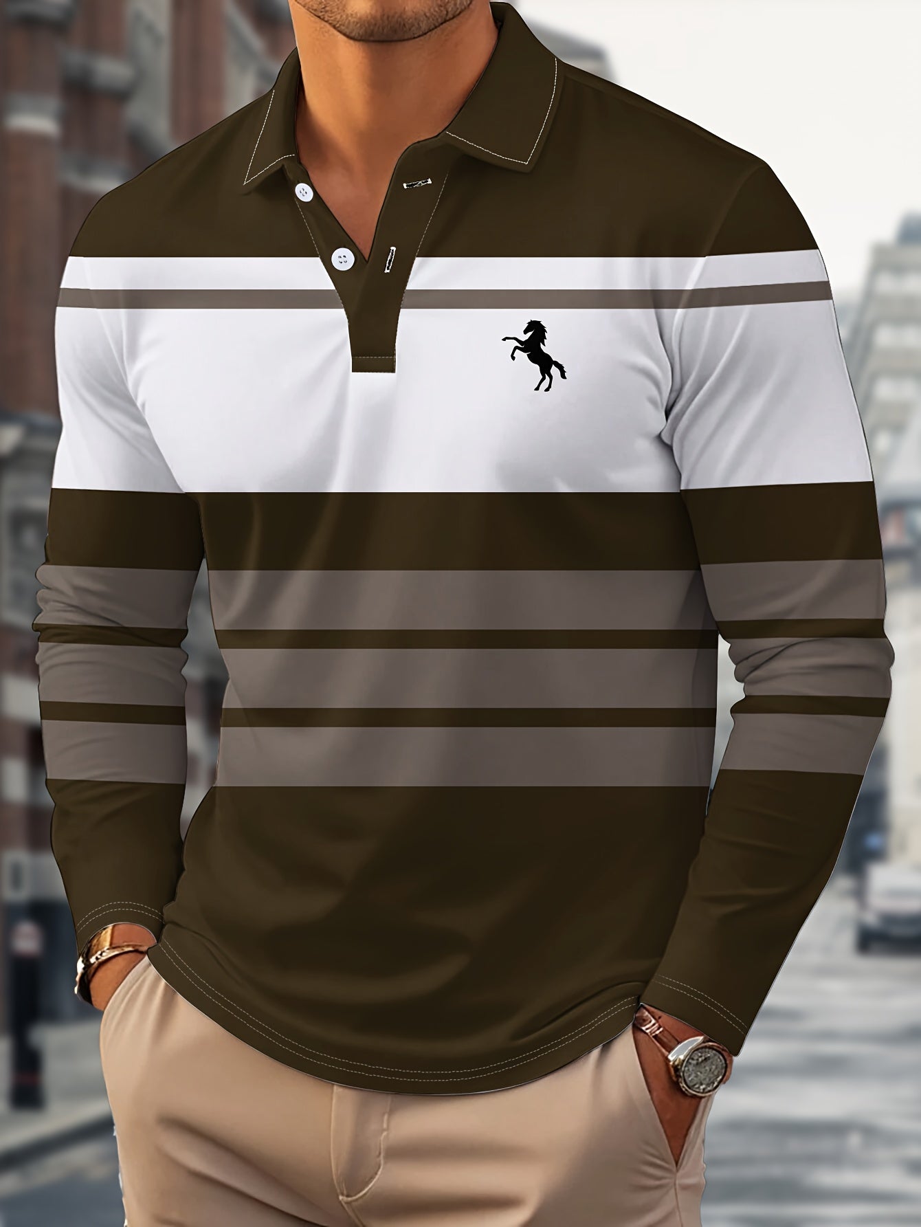Radovan | Langärmeliges, gestreiftes Poloshirt – Atmungsaktives Button-Down-Hemd für Business und Freizeit