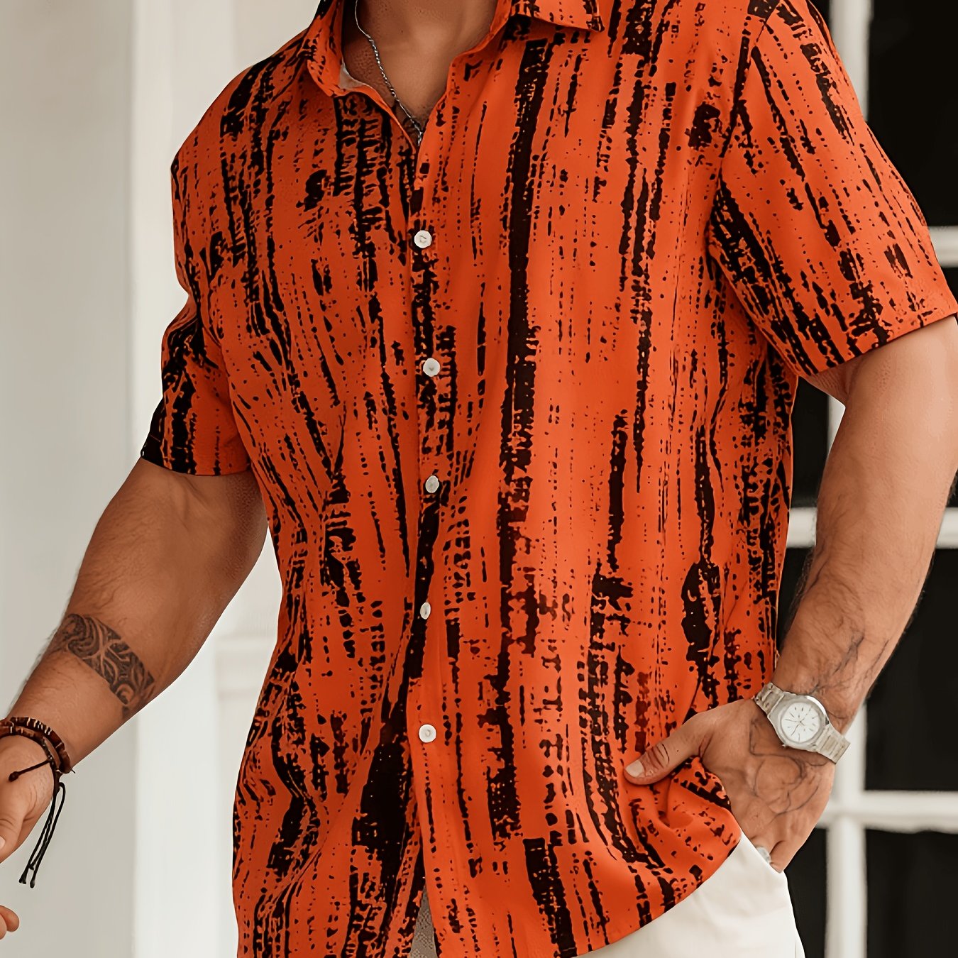 Axion | Heren Tie-Dye Shirt met Korte Mouwen – Ademend, Knopen aan de Voorzijde