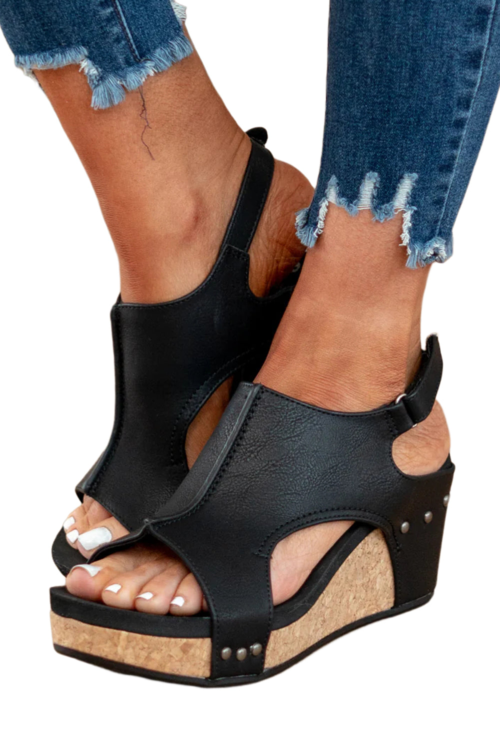 Daryel | Dames Retro Wedge Sandalen – Handgestikt Leren Look