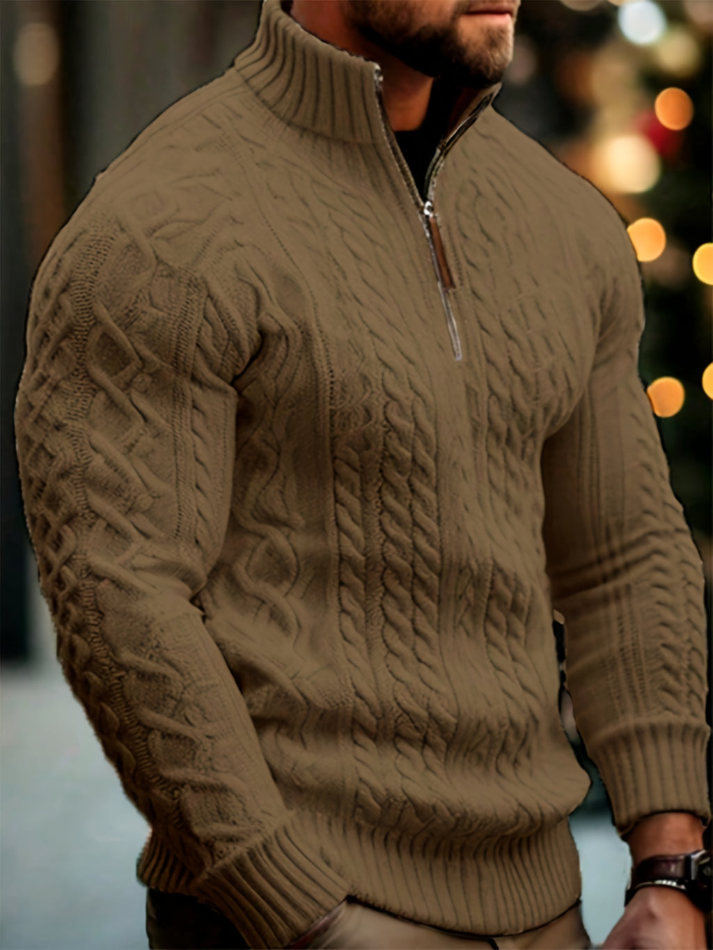 Dagfinn | Herren-Pullover mit Stehkragen und halber Reißverschluss, weiches Strickmaterial