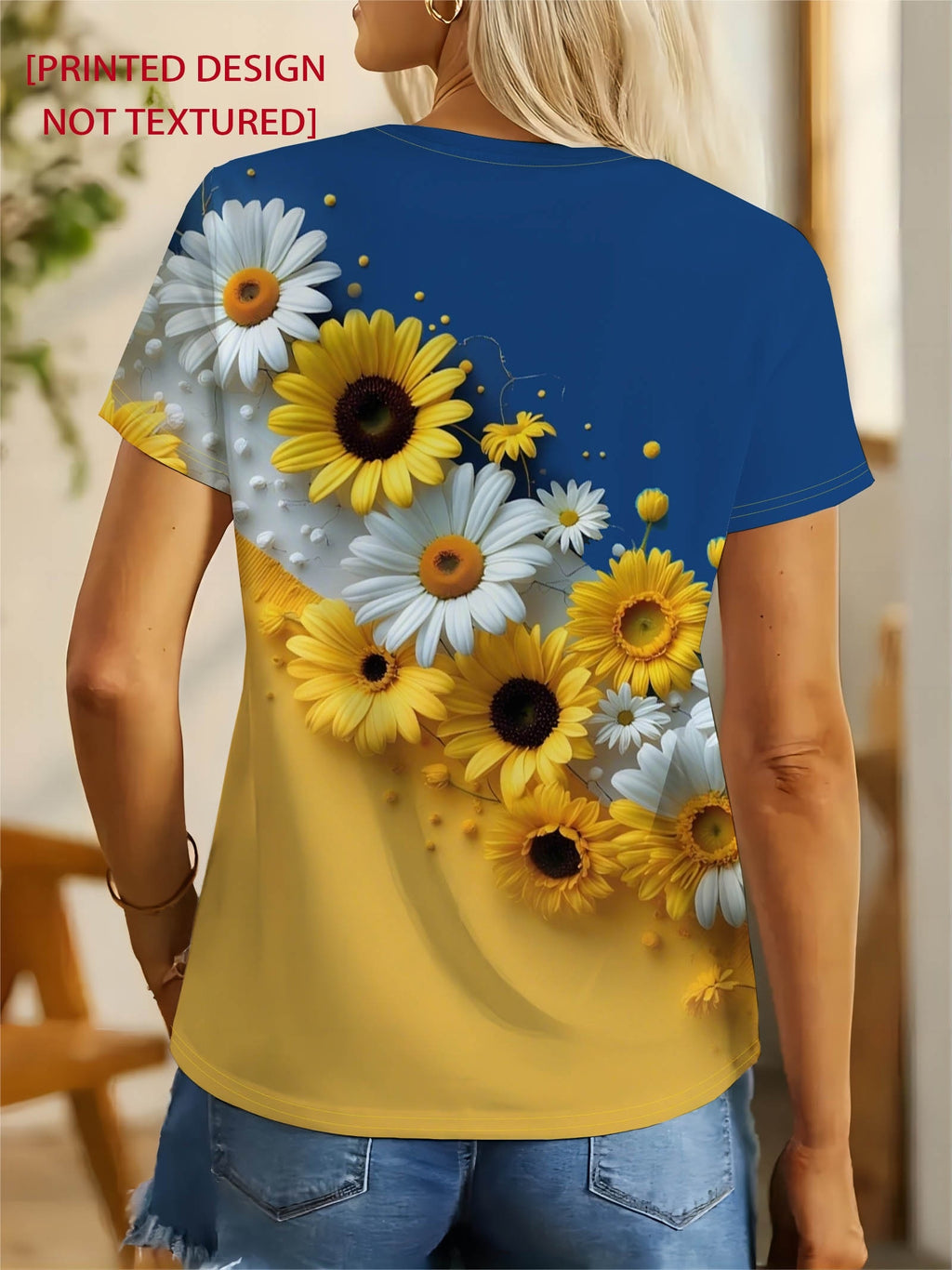 Nyzirelen | Dames-T-shirt met zonnebloemenprint – Casual zomertop met ronde hals