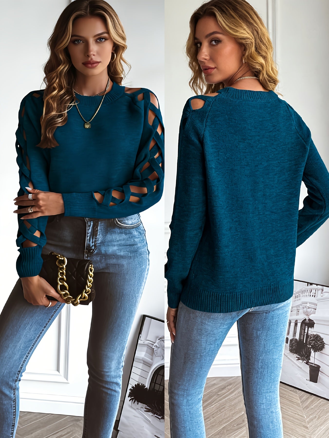 Ardelle | Dames Effen Pullover met Opengewerkte Mouwen – Lichtgewicht Gebreide Top