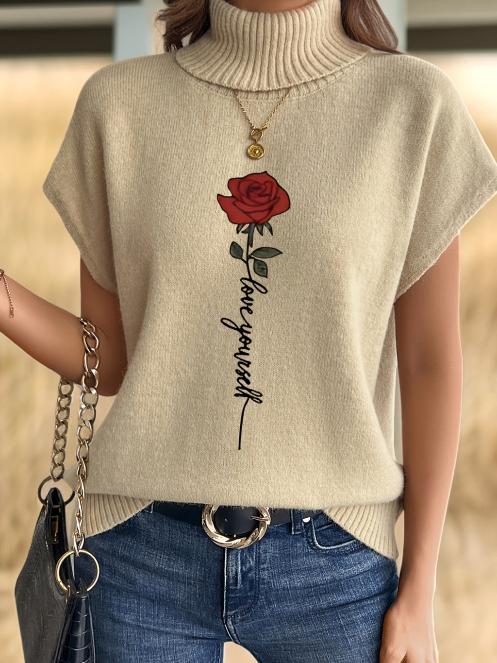 Ienira | Trendy Dames Mouwloos Gebreid Vest met Rozenprint – Losvallende Zomerse Casual Top