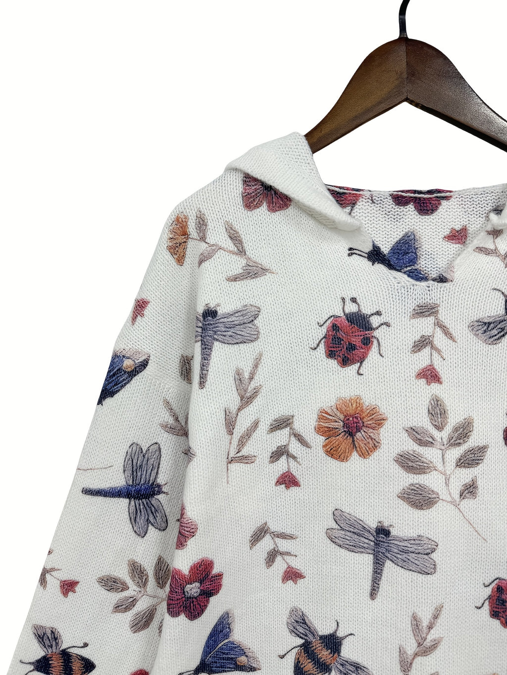Xyrina | Hoodie met Bloemenprint – Casual Losse Pasvorm, Gebreide Sweater met Capuchon