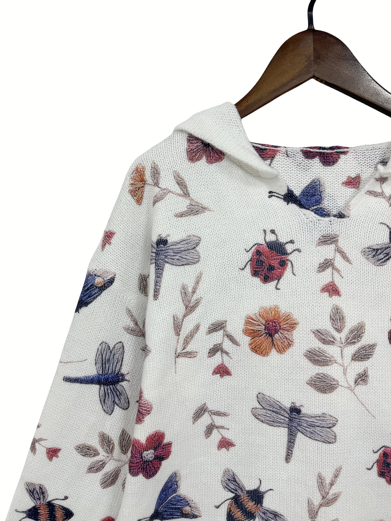 Xyrina | Hoodie met Bloemenprint – Casual Losse Pasvorm, Gebreide Sweater met Capuchon