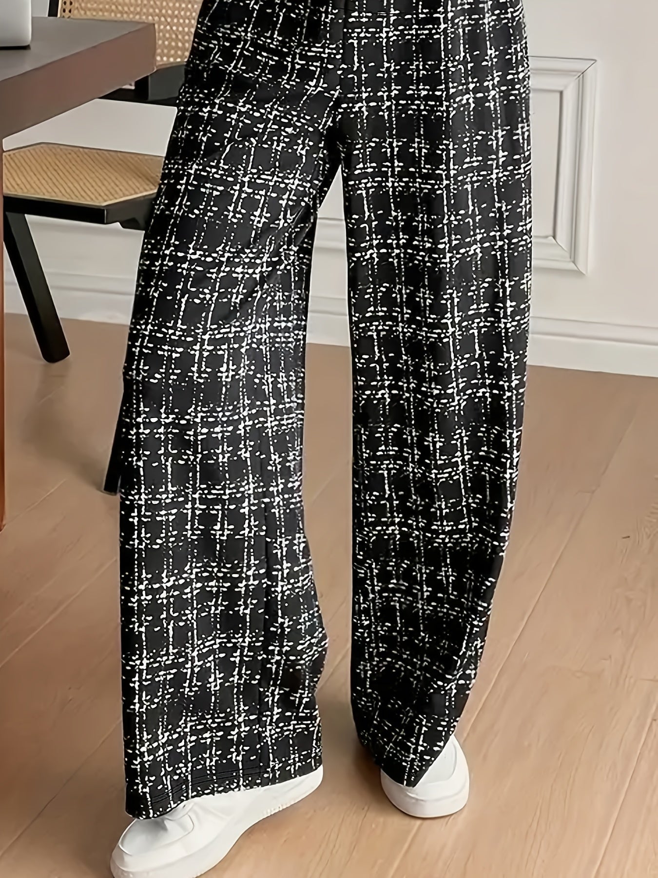 Klaudia | Elegante geruite Tweed print mouwloze top & broek set voor dames