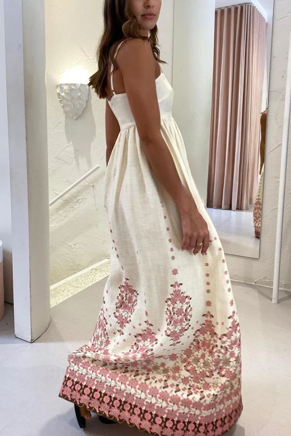 Jirelle | Dames maxi-jurk van linnenmix met bloemenprint