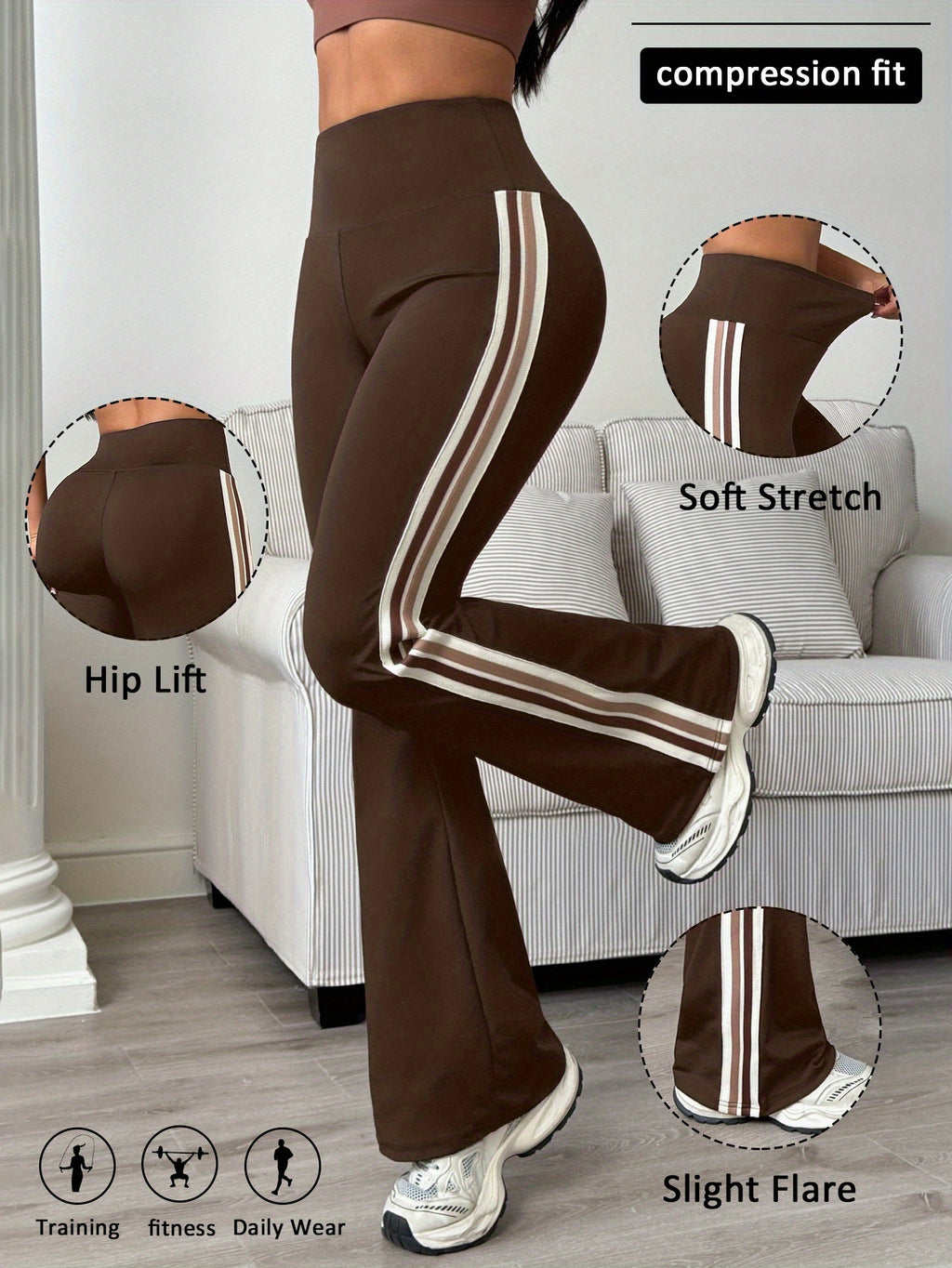 Alinae | Kleurrijke hardloopbroek voor dames – Uitlopende sportlegging, compressiepasvorm, heupverhogend