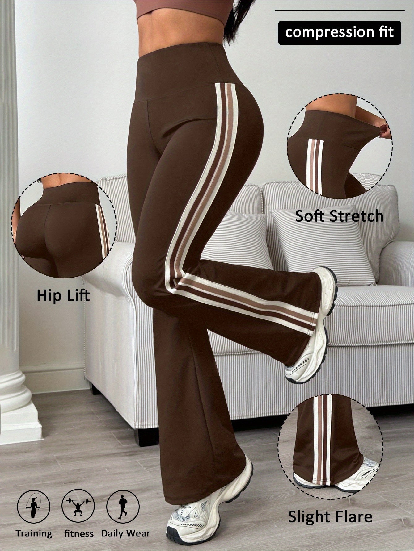 Alinae | Kleurrijke hardloopbroek voor dames – Uitlopende sportlegging, compressiepasvorm, heupverhogend