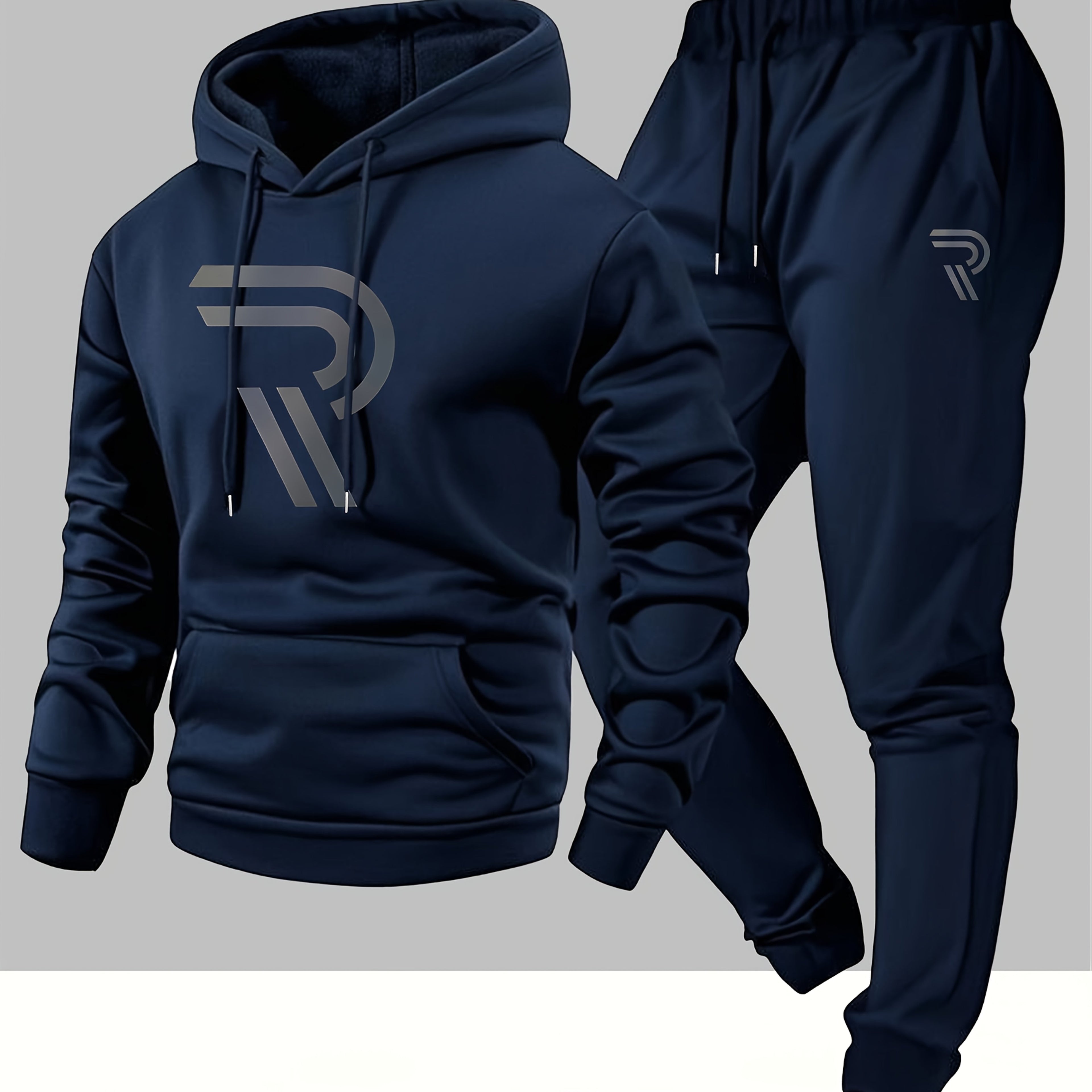 Knudsen | Ensemble de survêtement homme : sweat à capuche et pantalon – Logo « R », style décontracté, automne/hiver