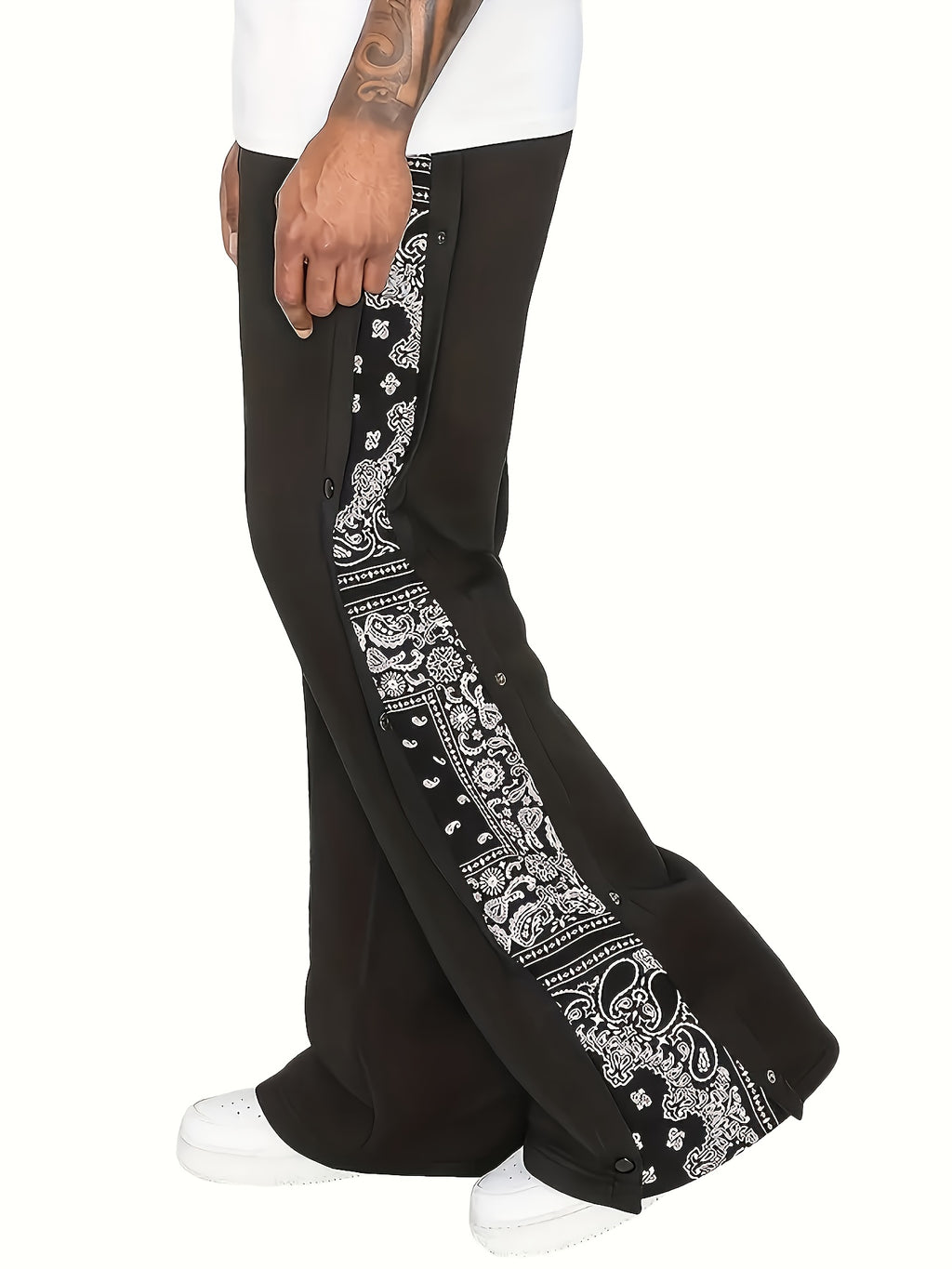 Azmaron | Heren Lente Street Wide-Leg Broek – Losse Pasvorm met Dubbele Knoop, Hip-Hop Broek