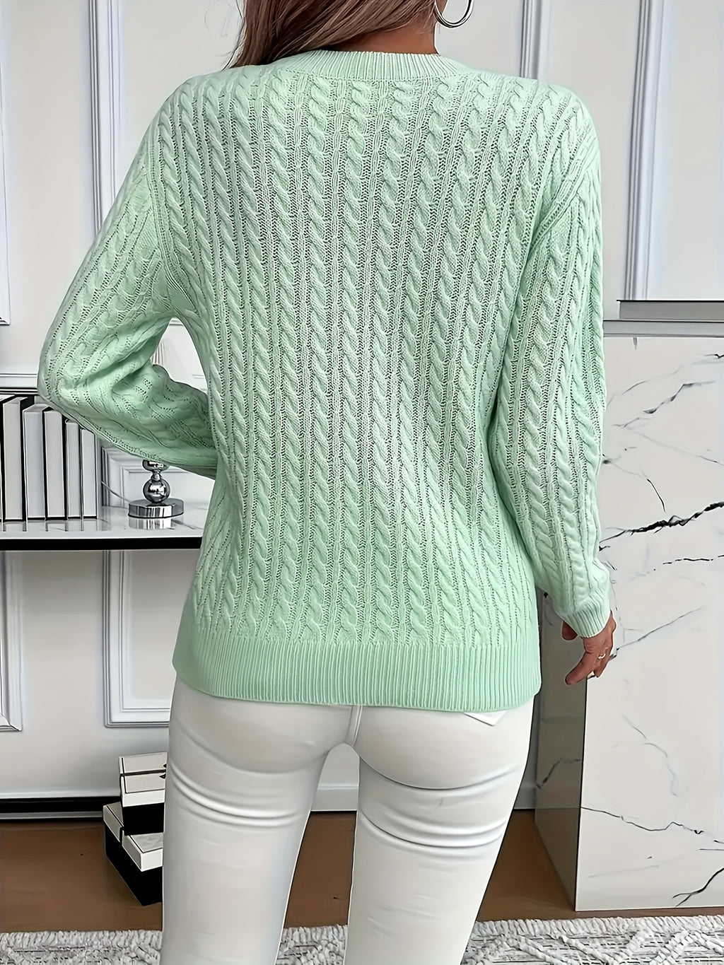 Valeris | Pull en maille torsadée pour femme, col rond – Pull uni élégant, doux et adapté à toutes les saisons