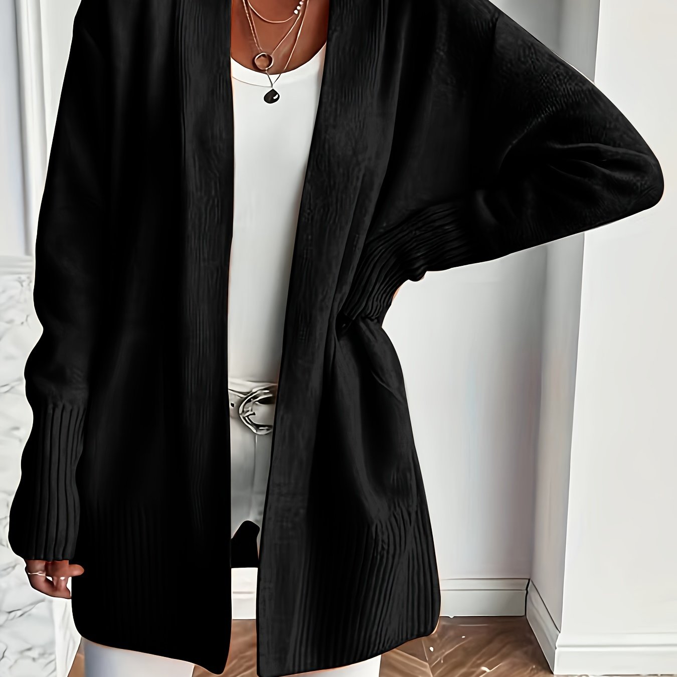 Rosavine | Gilet en maille ajourée pour femme - Coupe décontractée, manches longues, gilet confortable et décontracté avec poches