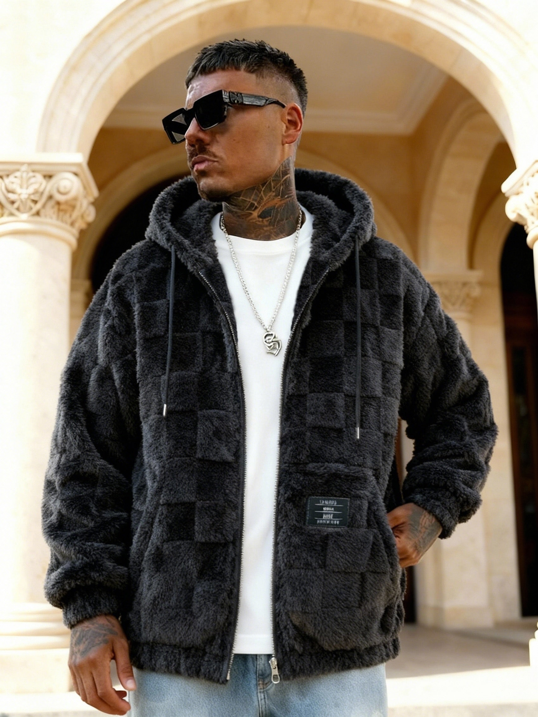 Einarsson | Herenjas met capuchon, warm, pluche, ritssluiting, casual, comfortabel