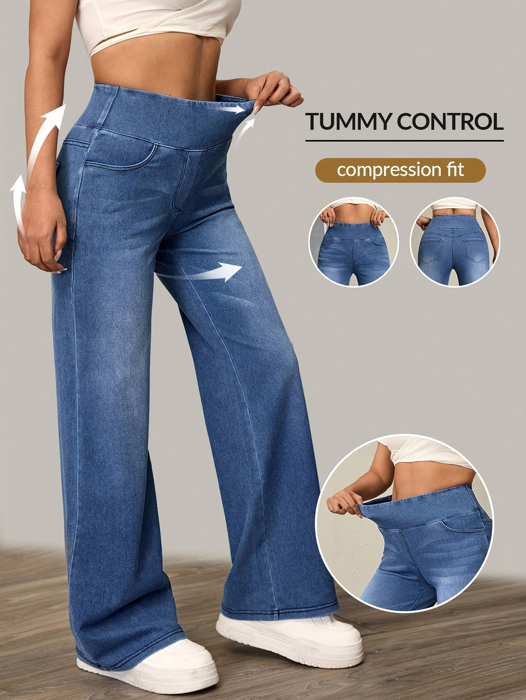Kaelyra | Damen-Yogahose mit hohem Bund und weitem Bein – Locker, dehnbar, bequem, mit Bauchkontrolle