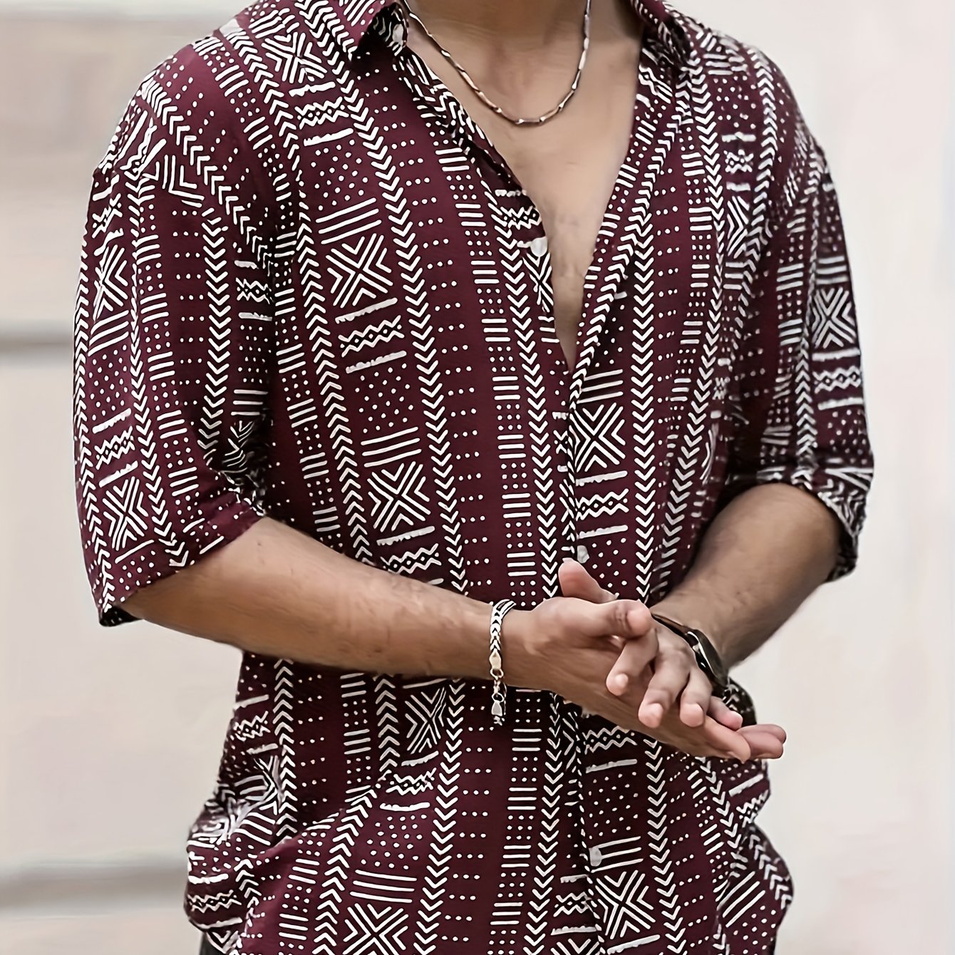 Tyvor | Herenoverhemd met etnische print – Zomers, casual overhemd met korte mouwen en knopen