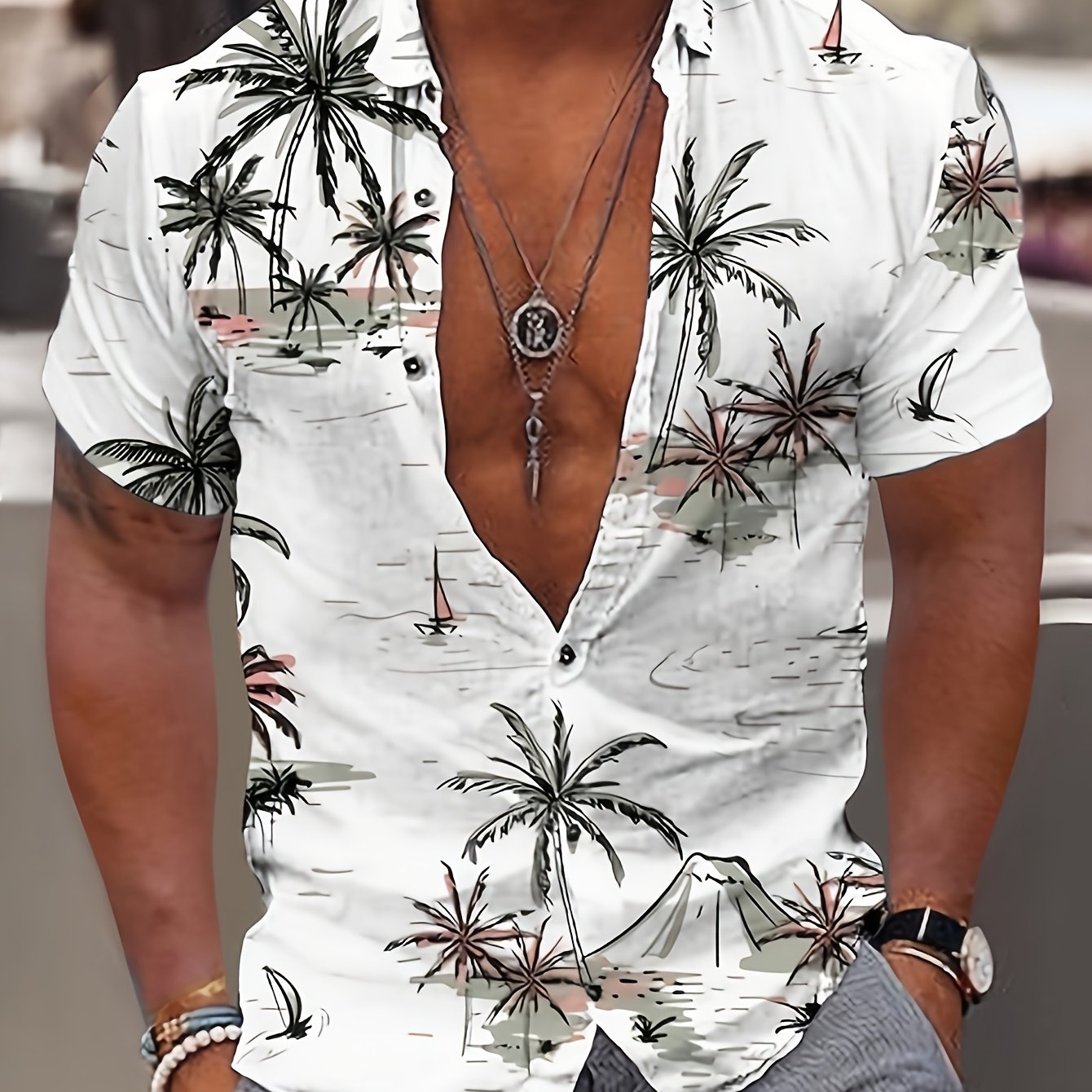 Malron | Heren Hawaiiaans Shirt met Kokospalm Print – Casual Vakantie Strand Zomer Overhemd