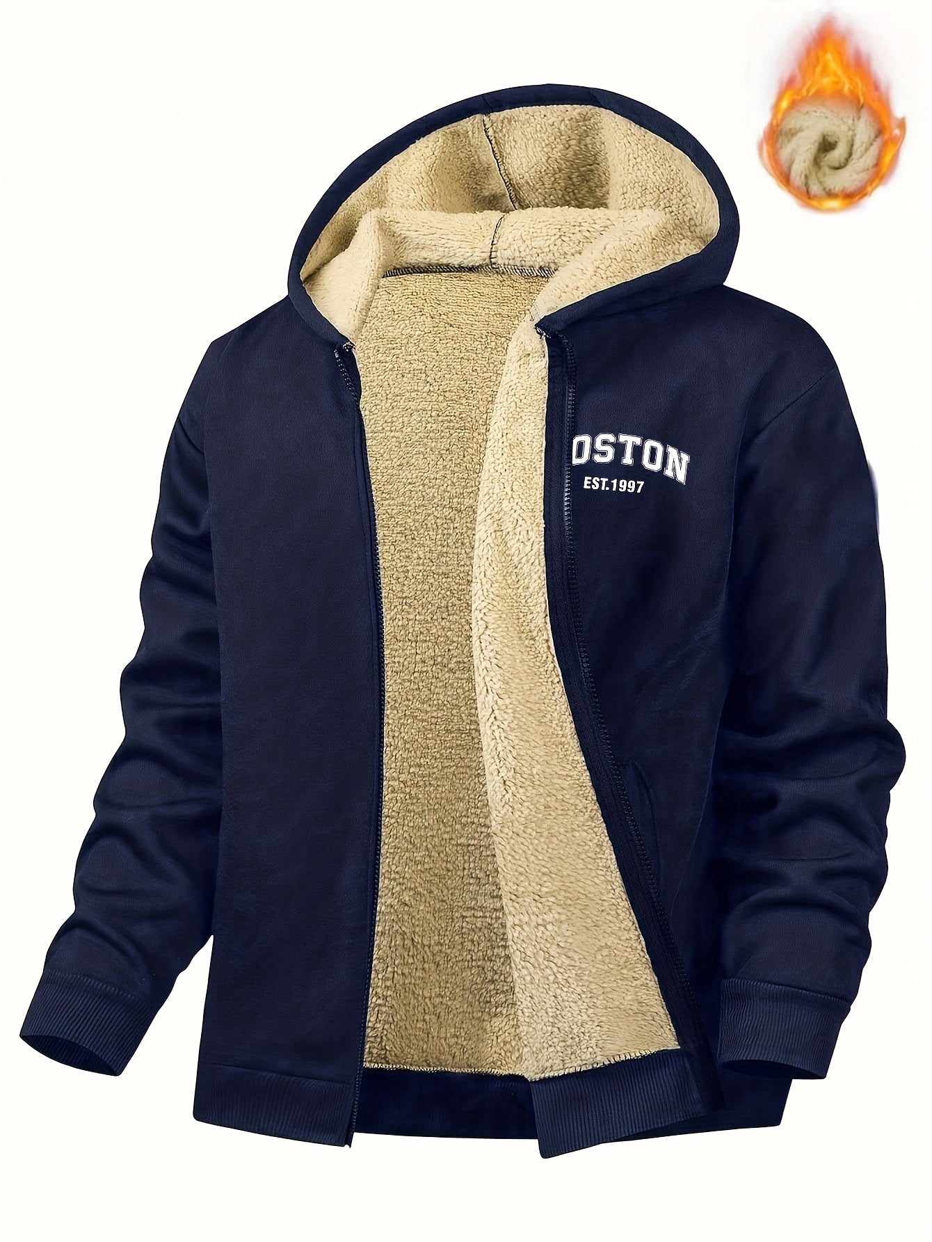 Zayden | Heren fleece gevoerde hoodie met ritssluiting – Casual hoodie met letterprint