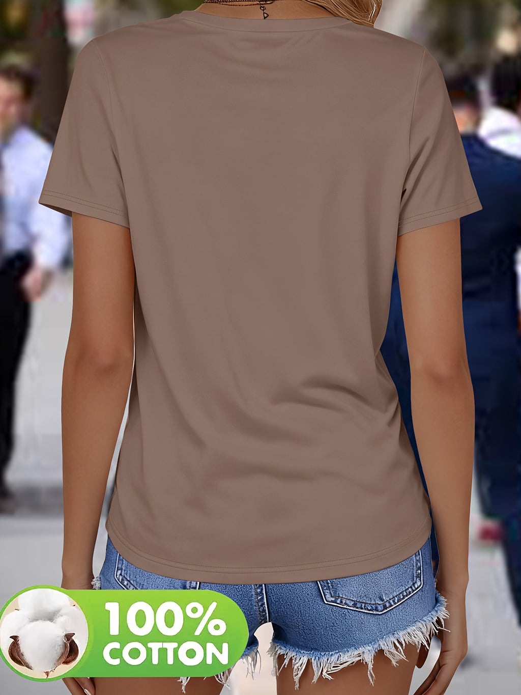 Horia | Elegante damesblouse met bladmotief – Zomertop met V-hals en korte mouwen