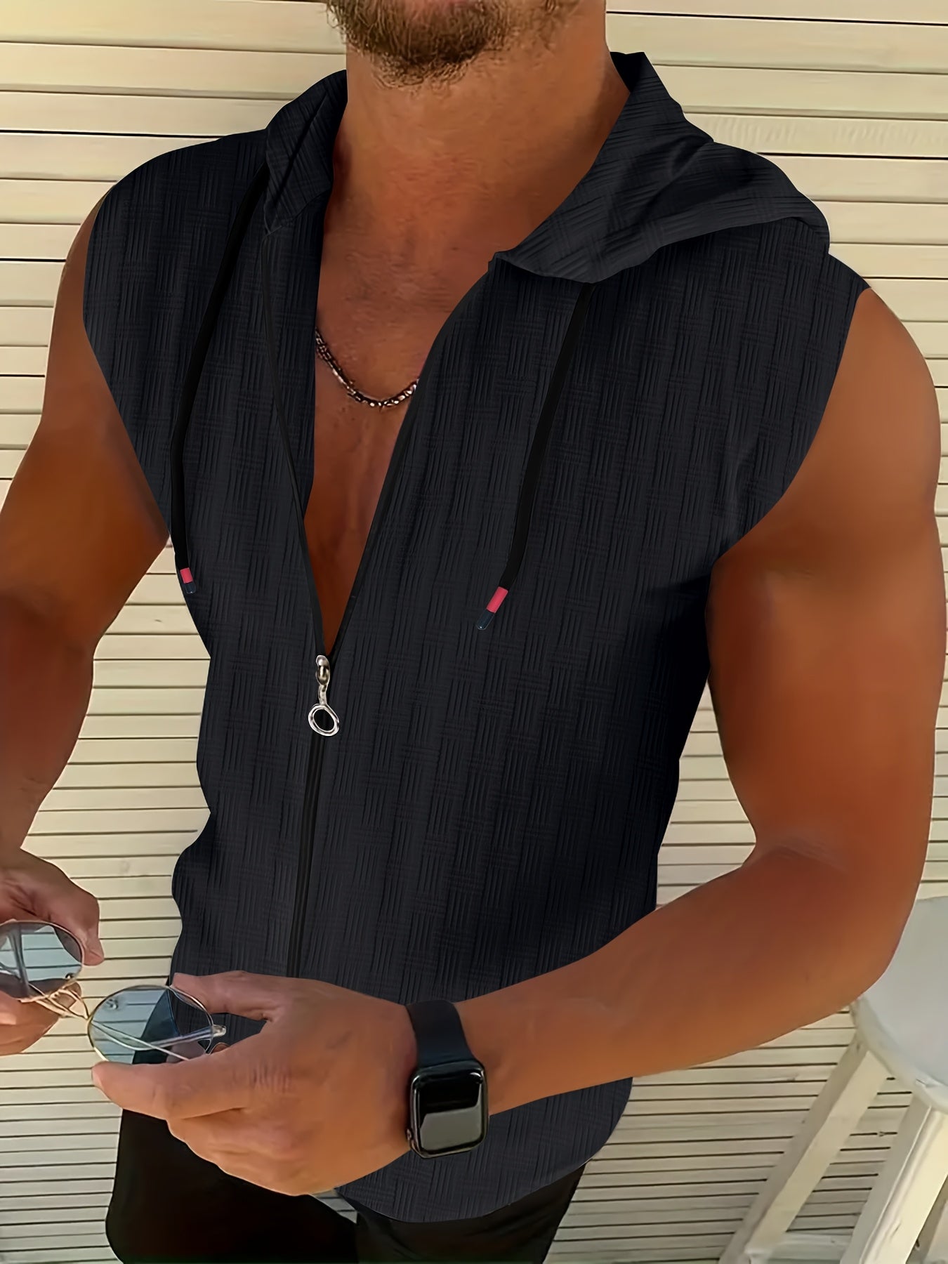 Aldric | Heren mouwloze tanktop met capuchon, zomerse casual pasvorm