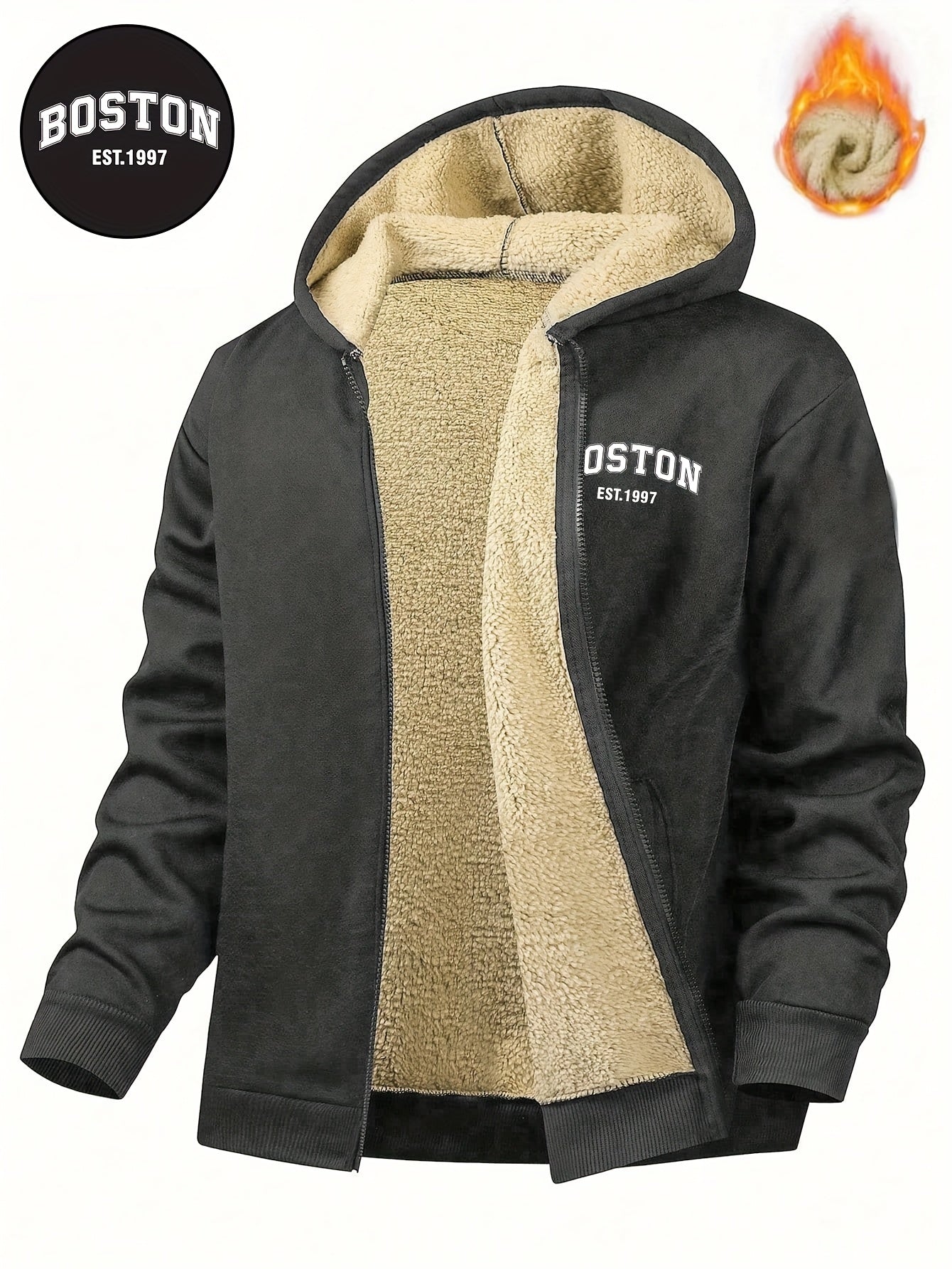 Zayden | Heren fleece gevoerde hoodie met ritssluiting – Casual hoodie met letterprint