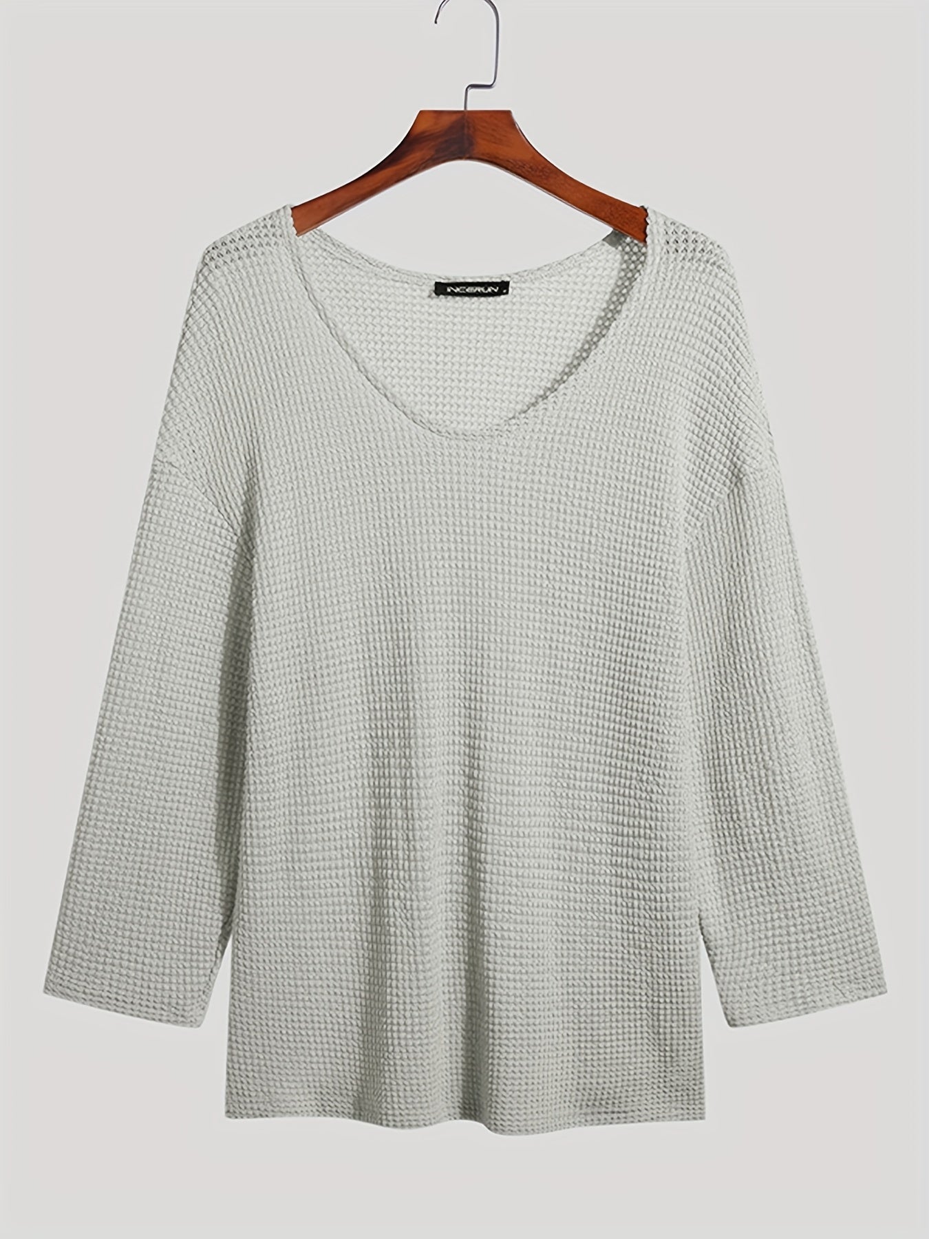 Hanno | T-shirt homme à col V et manches longues en maille ajourée - Décontracté, léger et élégant